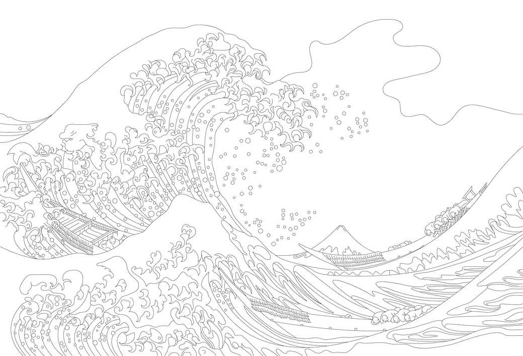 The Great Wave of Kanagawa (1829–1833) by Katsushika Hokusai: adult coloring page The Great Wave of Kanagawa (1829–1833) by Katsushika Hokusai: adult coloring page - adult coloring, antique, art…