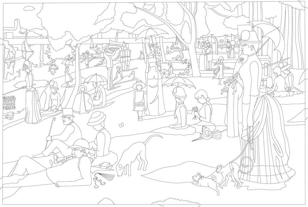 A Sunday on La Grande Jatte (1884) by Georges Seurat adult coloring page A Sunday on La Grande Jatte (1884) by Georges Seurat adult coloring page - 1884, a sunday on la grande jatte, adult, adult…