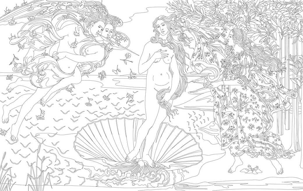 The Birth of Venus (1483-1485) by Sandro Botticelli adult coloring page The Birth of Venus (1483-1485) by Sandro Botticelli adult coloring page - 1480s, adult coloring, advanced, art, artist…