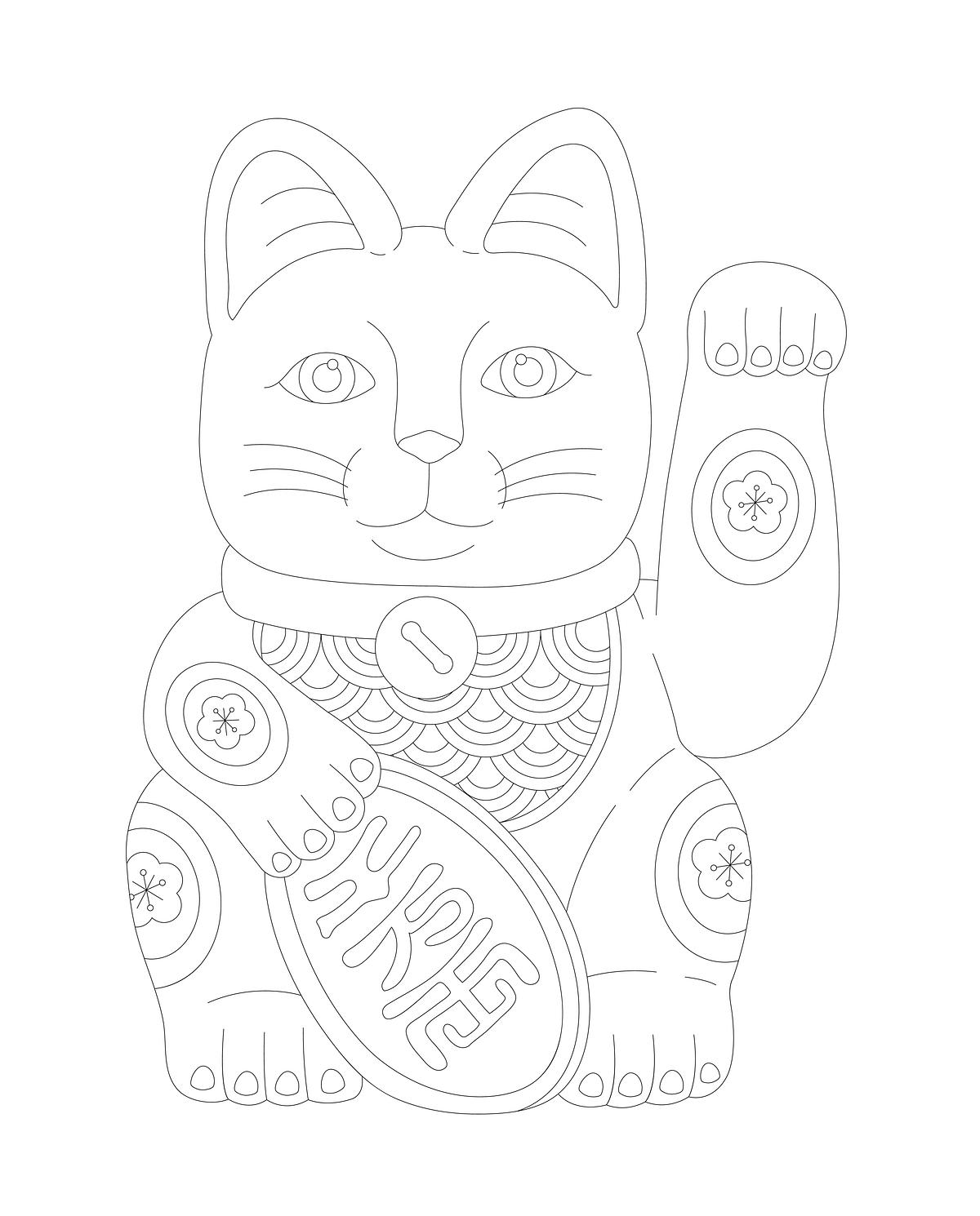 Download Japanese beckoning cat adult coloring | Free stock vector ...