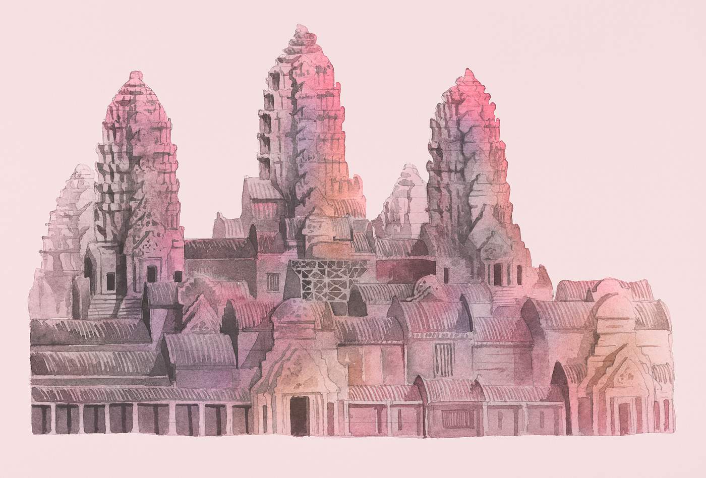 The Angkor Wat temple watercolor painting Royalty free illustration