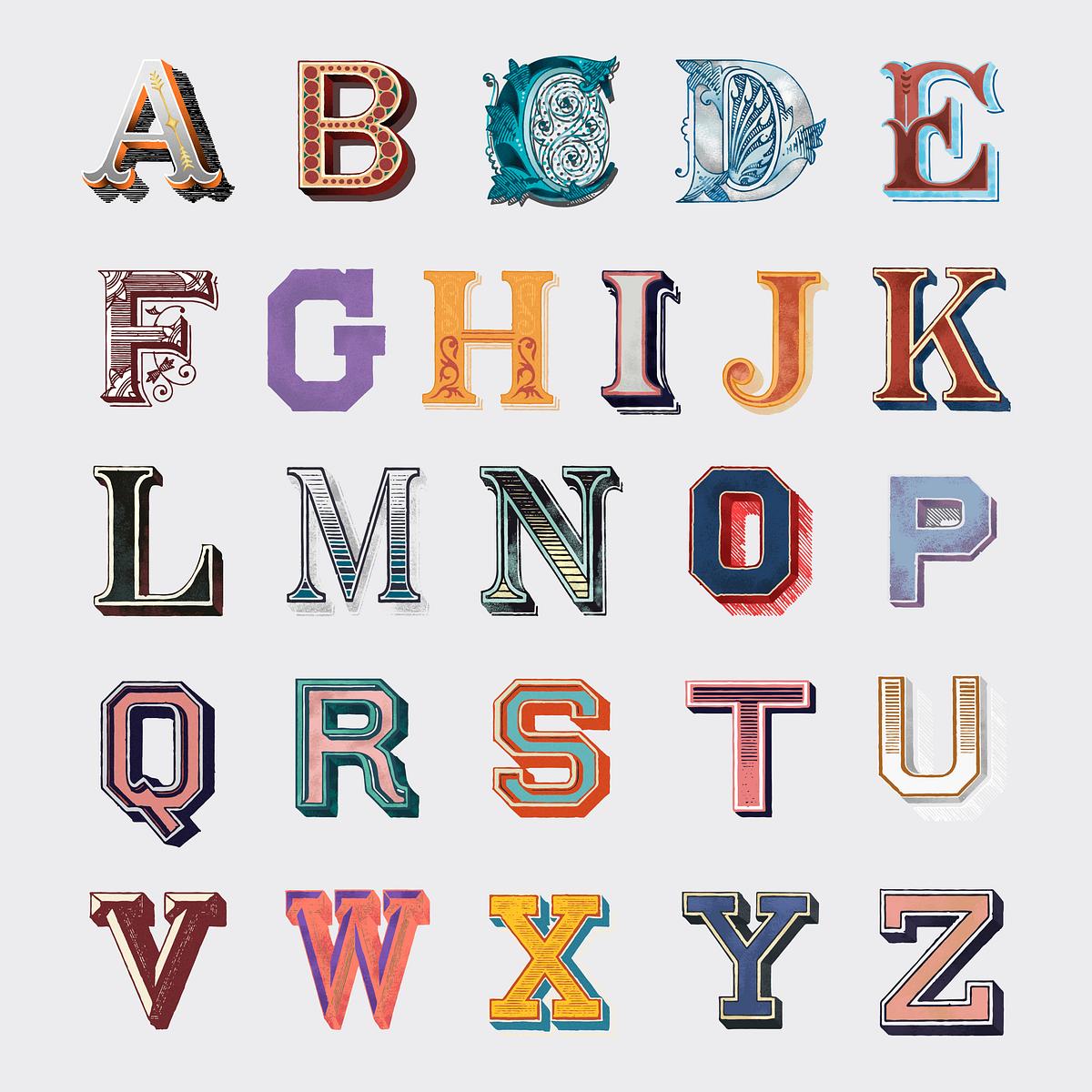Az alphabet vector vintage fonts Premium Vector rawpixel