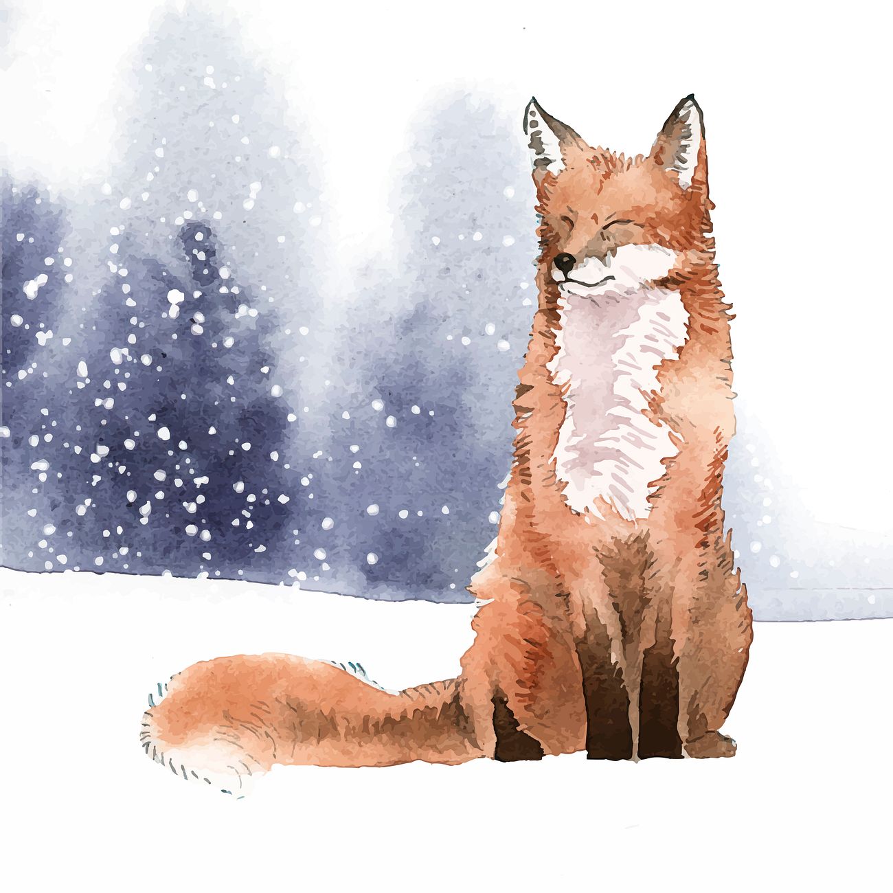 Download Hand-drawn fox in the snow watercolor style | Free vector ...
