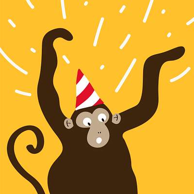 Excited monkey wearing a party hat cartoon vector
