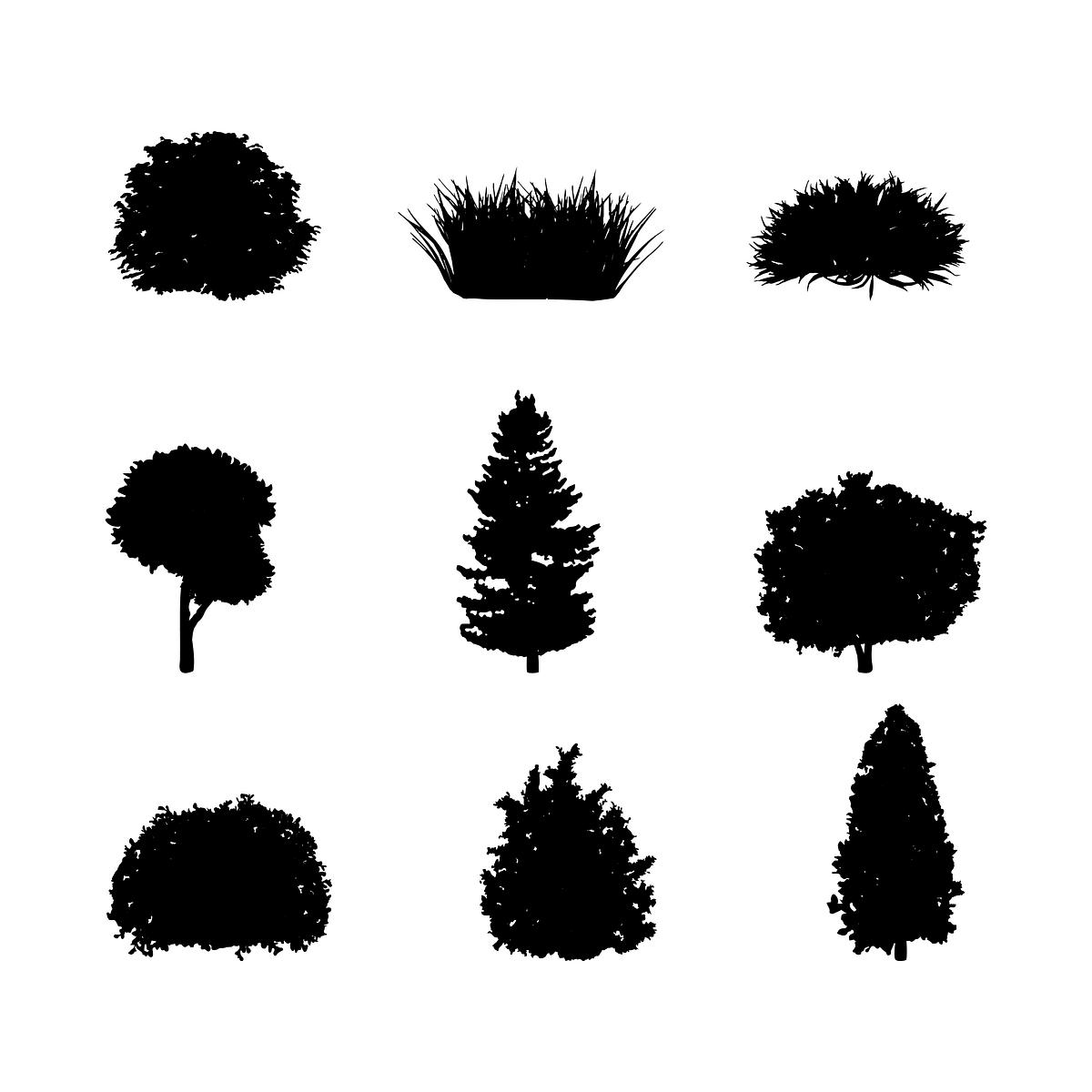 Collection of tree and shrub silhouettes vect Free Collection of tree and shrub silhouettes vect Free