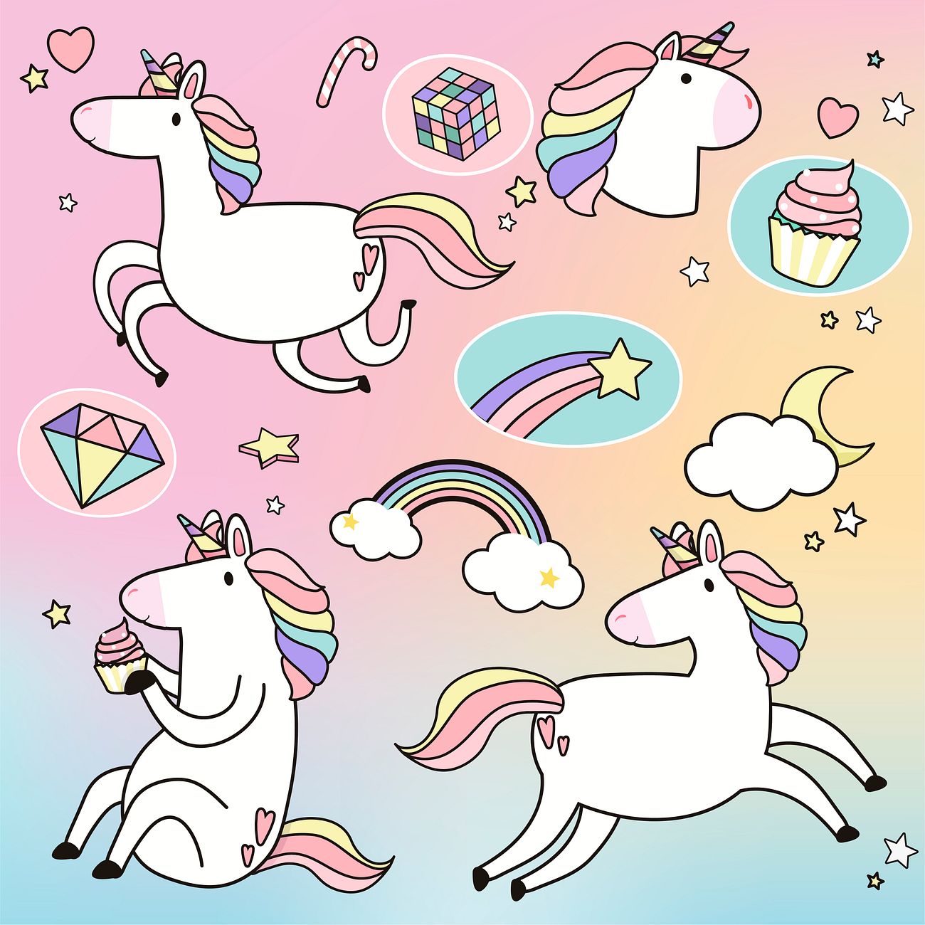 cute unicorn stickers royalty free vector 515527