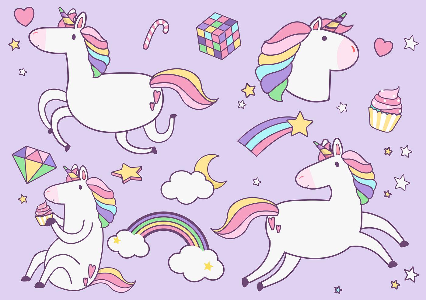 Download Cute unicorns with magic element stickers vector | Free ...