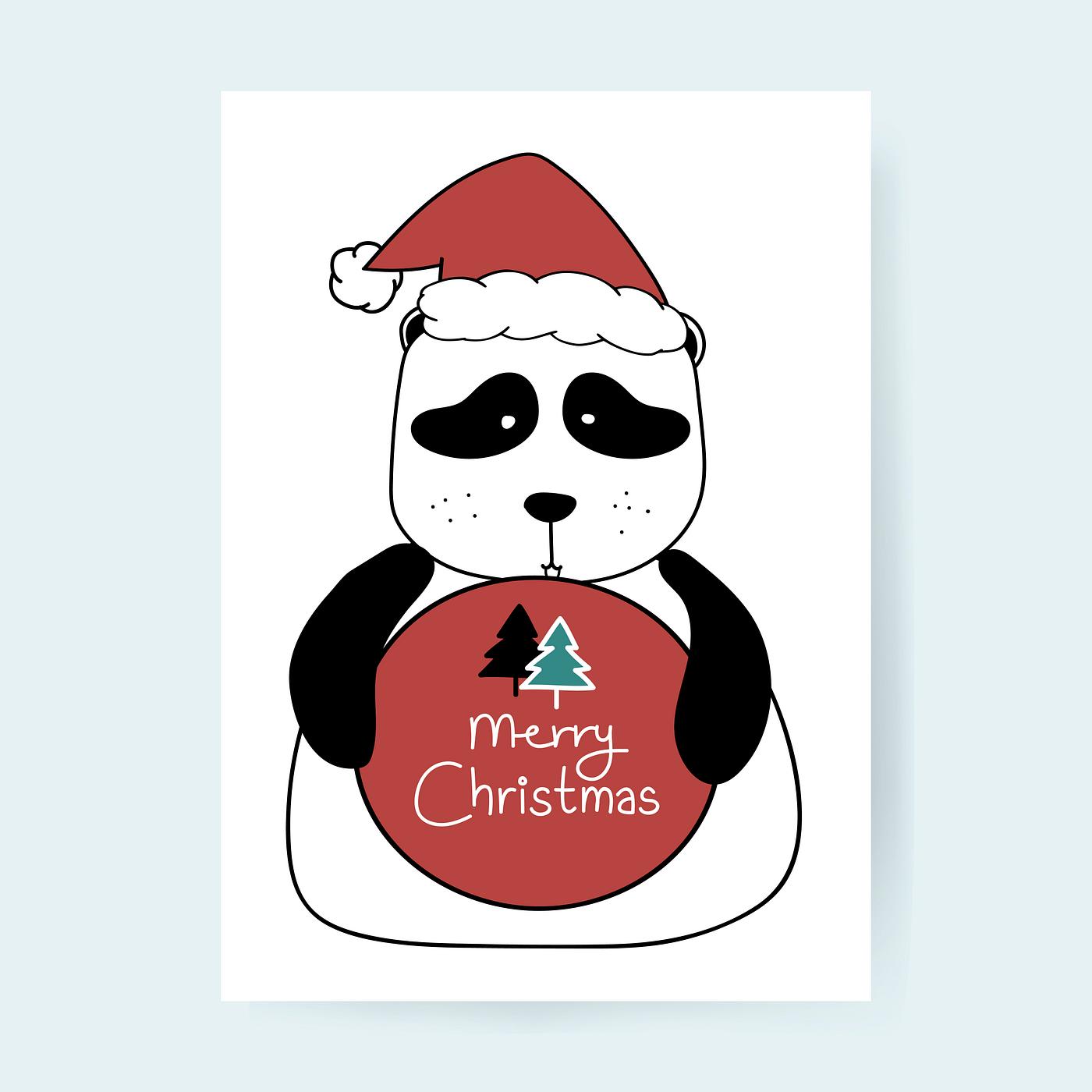 Download Hand drawn panda bear wishing a Merry Christmas | Royalty ...