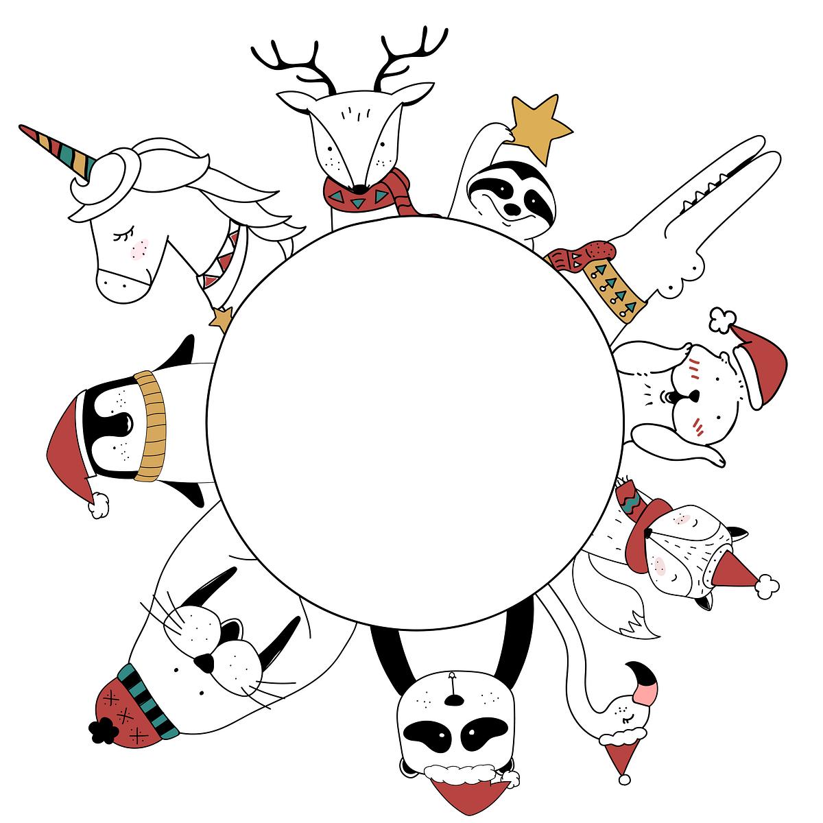 Christmas animals drawings at paintingvalley.com Hand drawn animals enjoying a Christmas… | Royalty free stock vector