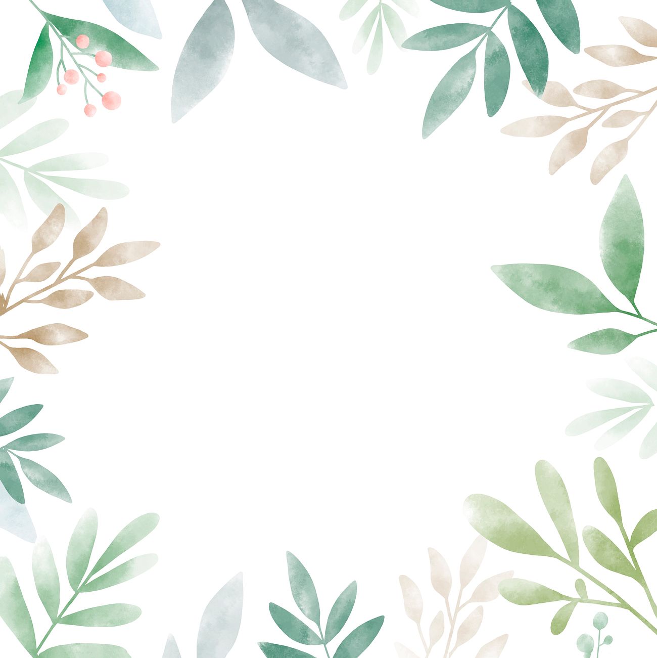 Download Watercolor green leaves frames | Royalty free vector - 532575