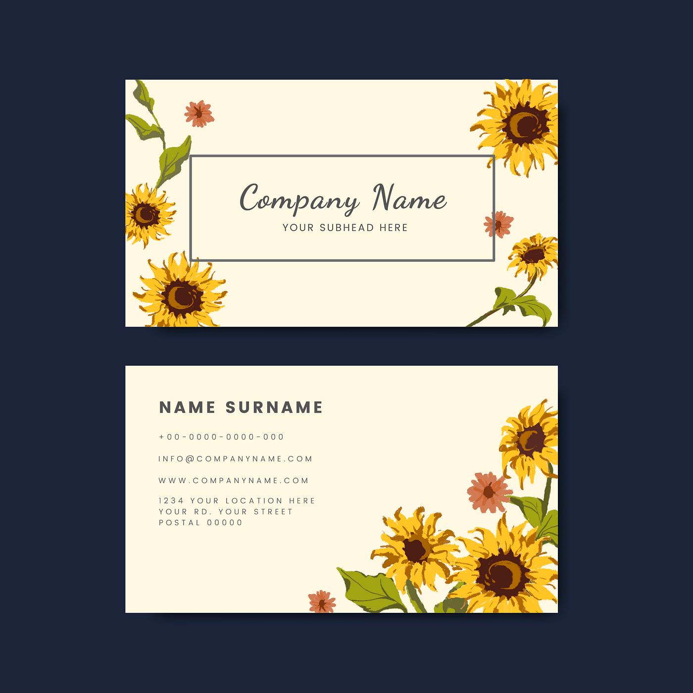 Business Card Mockups With Sunflower Design Free Stock