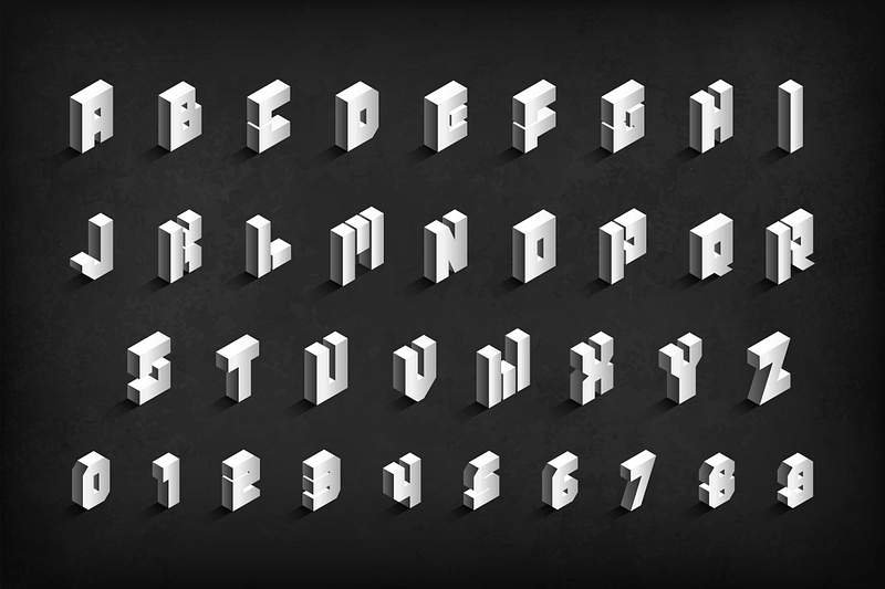 The alphabet in isometric design