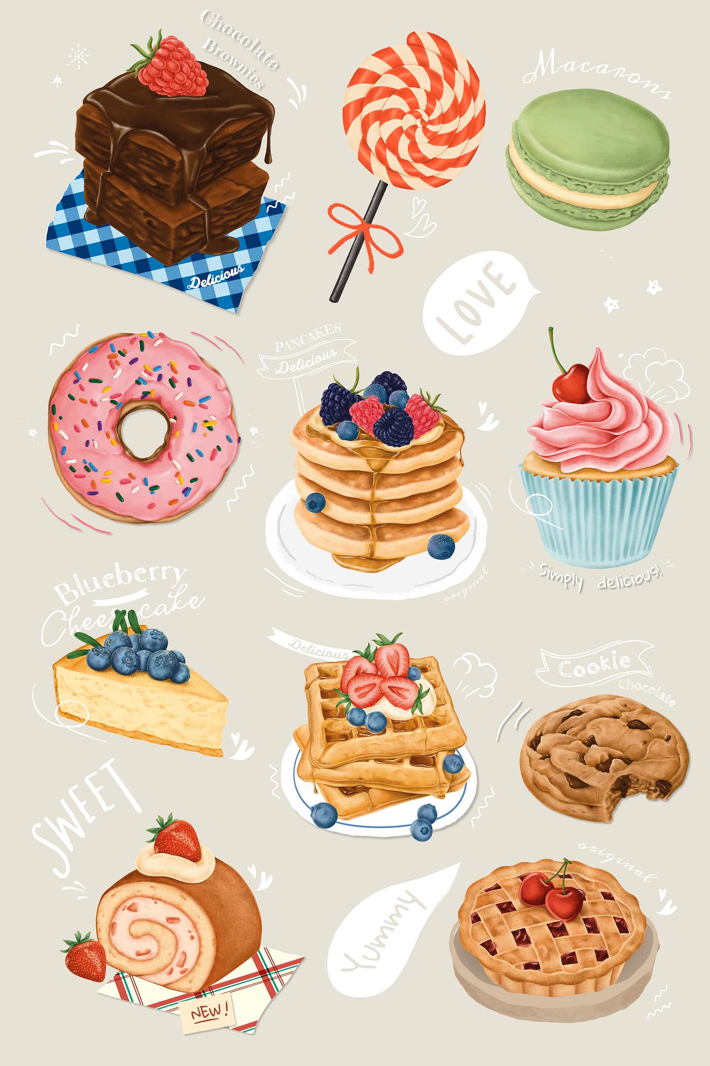 Sweet pastry set | Free vector - 2207516