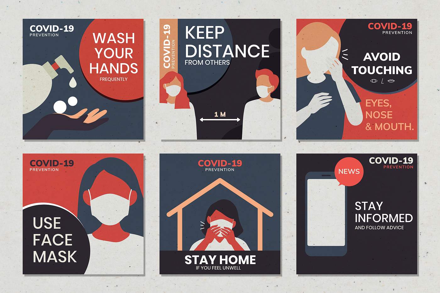 Covid-19 prevention message template set vector | Free ...