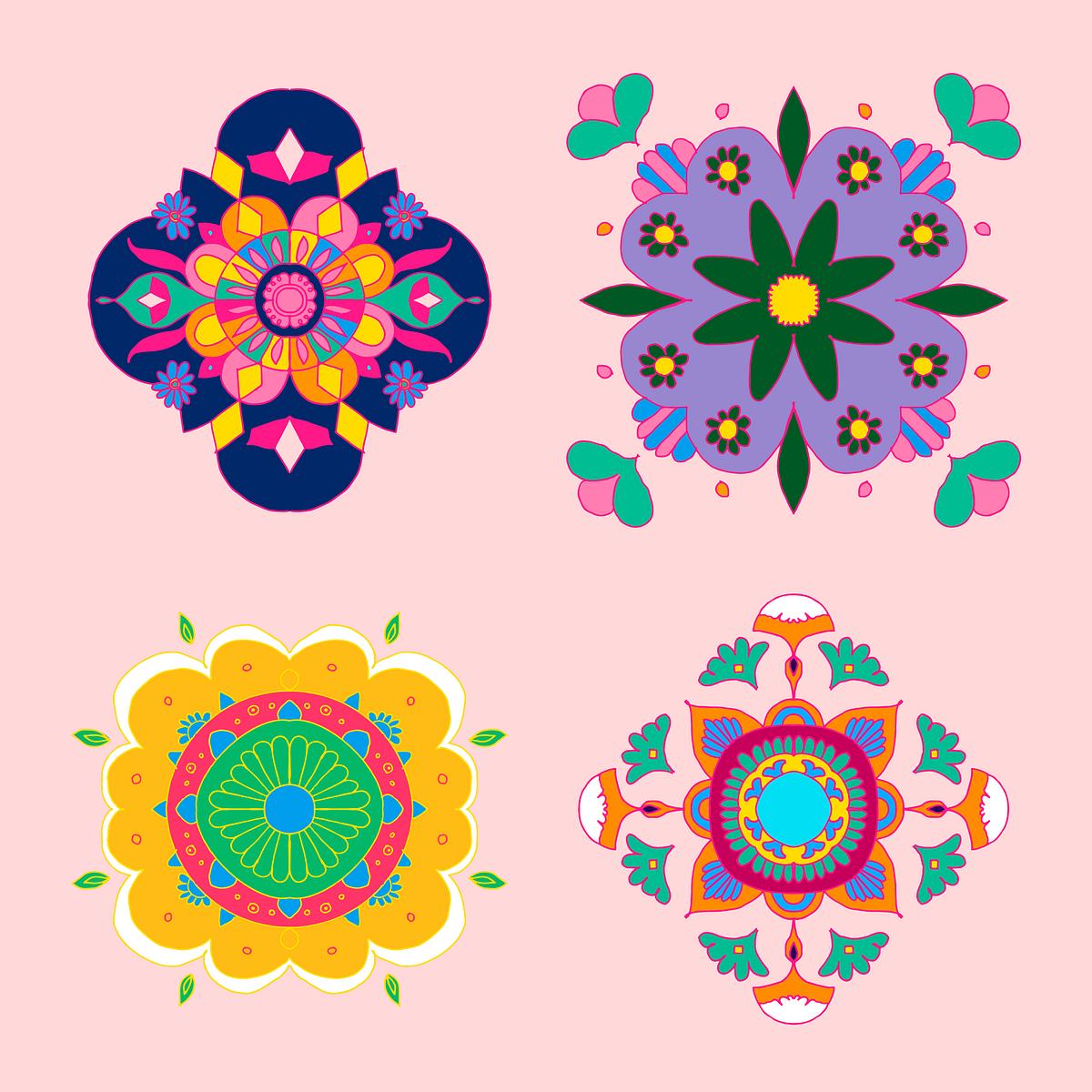 Diwali Indian Rangoli Flower Set Png Illustration Free Transparent Png 2653271