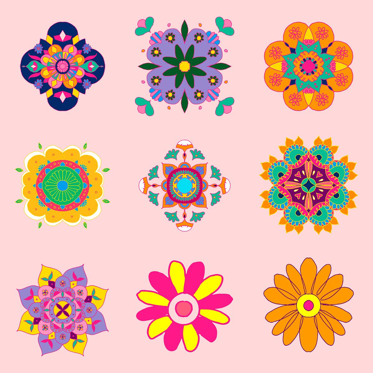 Diwali Indian Rangoli Flower Set Png Illustration Free Transparent Png 2653416