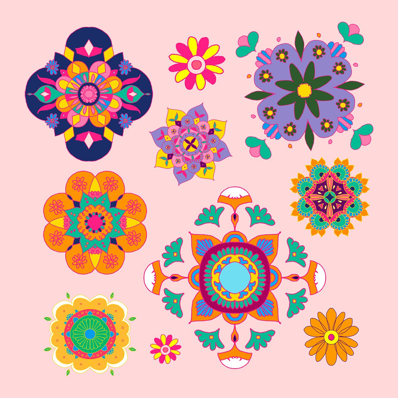 Diwali Indian Rangoli Flower Vector Set Free Vector 2653111