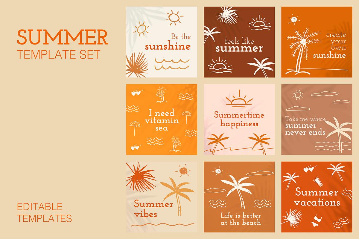 Editable summer templates vector with cute Free Vector rawpixel